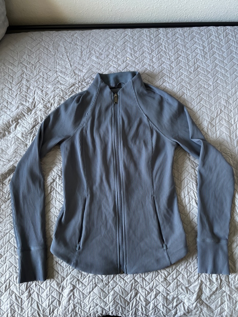 Athleta Slate Blue Ribbed Zip-Front Jacket